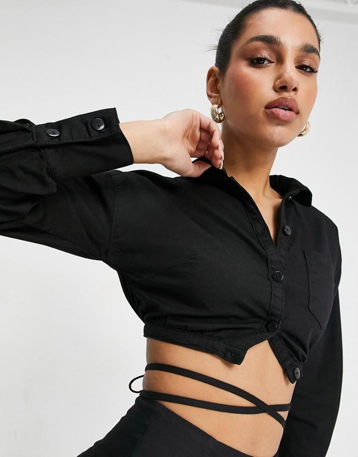 Asos Design Soft Denim Wrap Shirt In Black Set