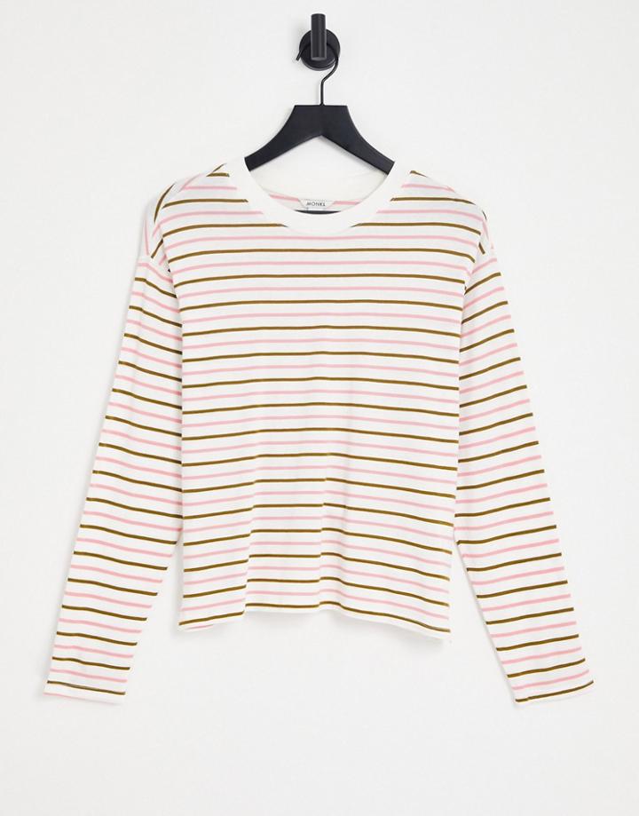 Monki Maja Long Sleeve Stripe T-shirt In Pink-green