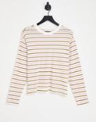 Monki Maja Long Sleeve Stripe T-shirt In Pink-green