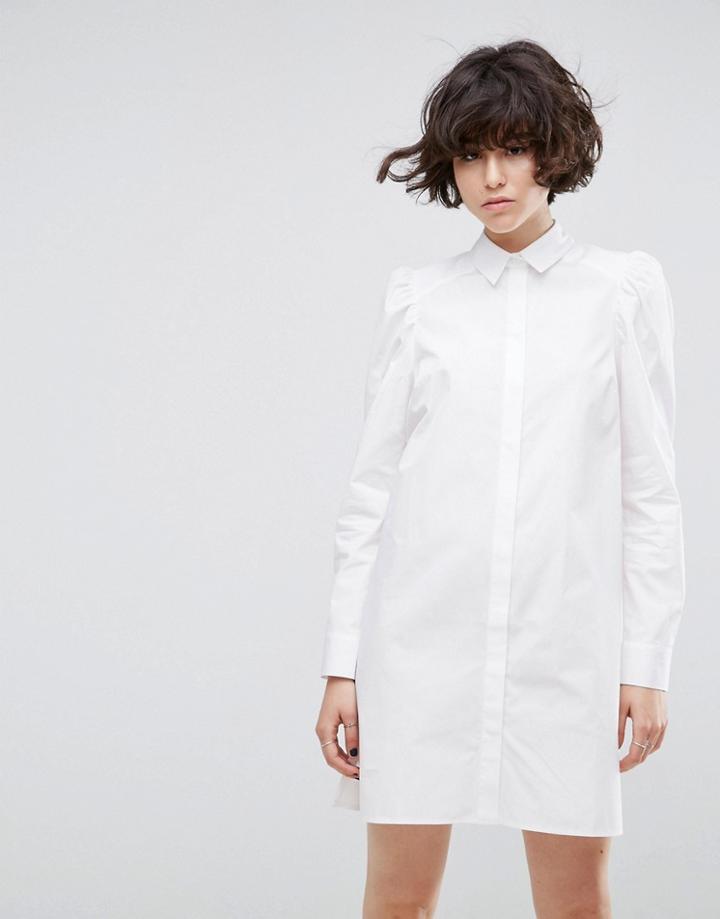 Asos Shirt Dress With Puff Sleeve - White