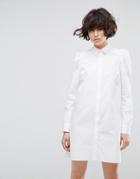 Asos Shirt Dress With Puff Sleeve - White