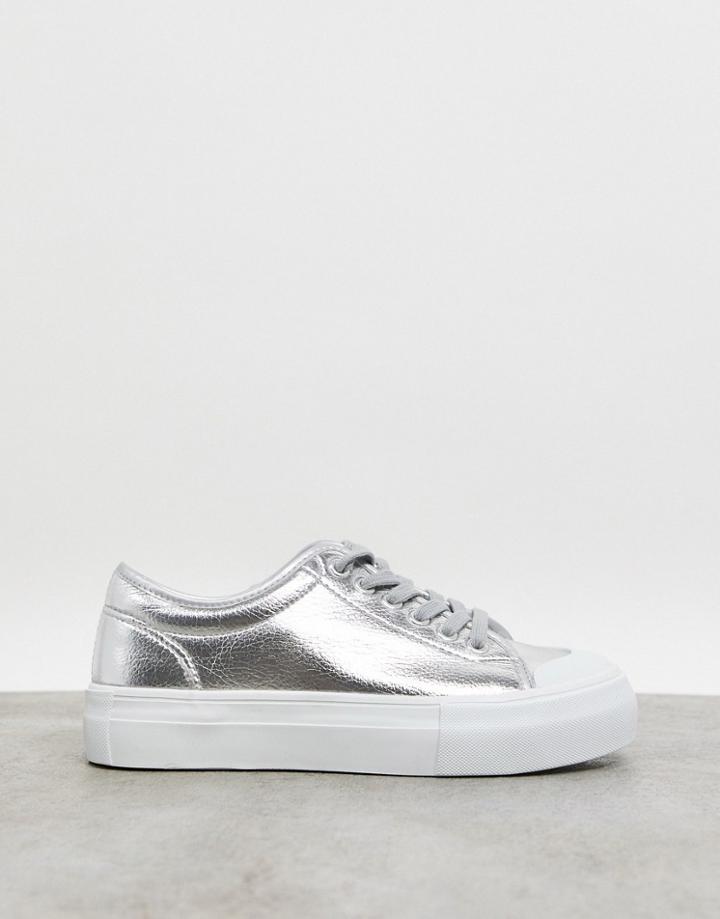 Vero Moda Chunky Sole Canvas Sneakers In Silver