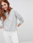 New Look Brushed Sweater In Gray Polka Dot Pom Pom - Gray