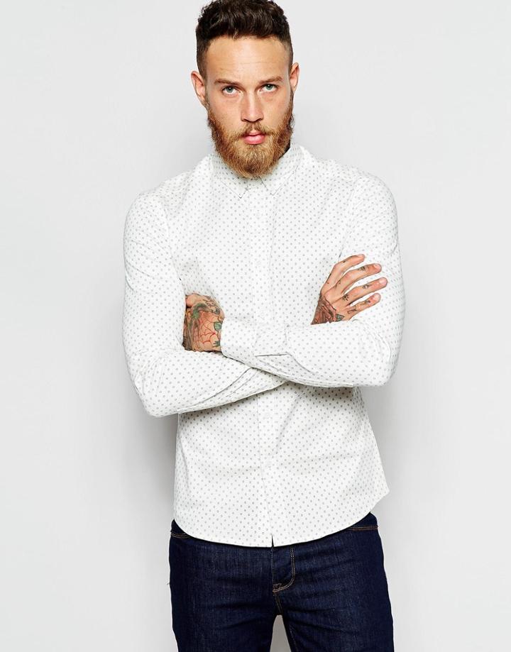 Asos Shirt In Skinny Fit With Circle Print And Long Sleeves - Black