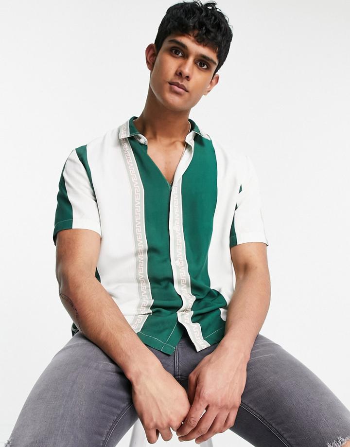 River Island Short Sleeve Striped Shirt In Green