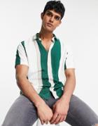 River Island Short Sleeve Striped Shirt In Green