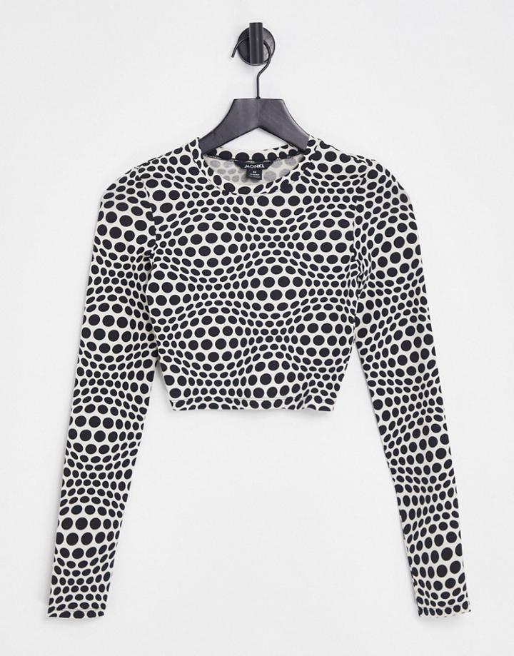 Monki Backless Long Sleeve Top In Spot Print-black