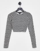 Monki Backless Long Sleeve Top In Spot Print-black