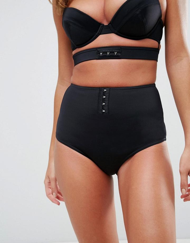 Asos Mix And Match High Waist Bikini Bottom With Hook And Eye - Black