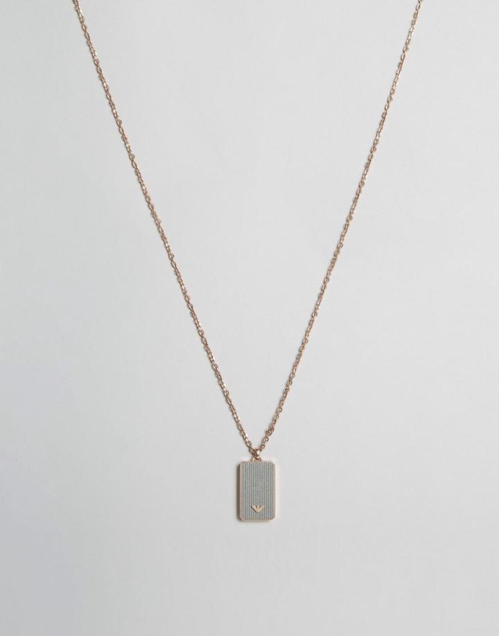 Emporio Armani Logo Dog Tag Necklace In Rose Gold - Gold