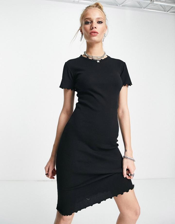 Envii Organic Cotton Blend Fitted T-shirt Dress With Lettuce Hem In Black