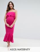 Asos Maternity Bandeau Pephem Ruffle Top Midi Dress - Pink