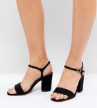 Asos Design Winter Extra Wide Fit Block Heeled Sandals-black