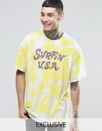 Reclaimed Vintage Oversized T-shirt With The Beach Boys Print - Yellow