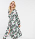 Asos Design Petite Wrap Front Smock Midi Dress In Multi Floral Print-white