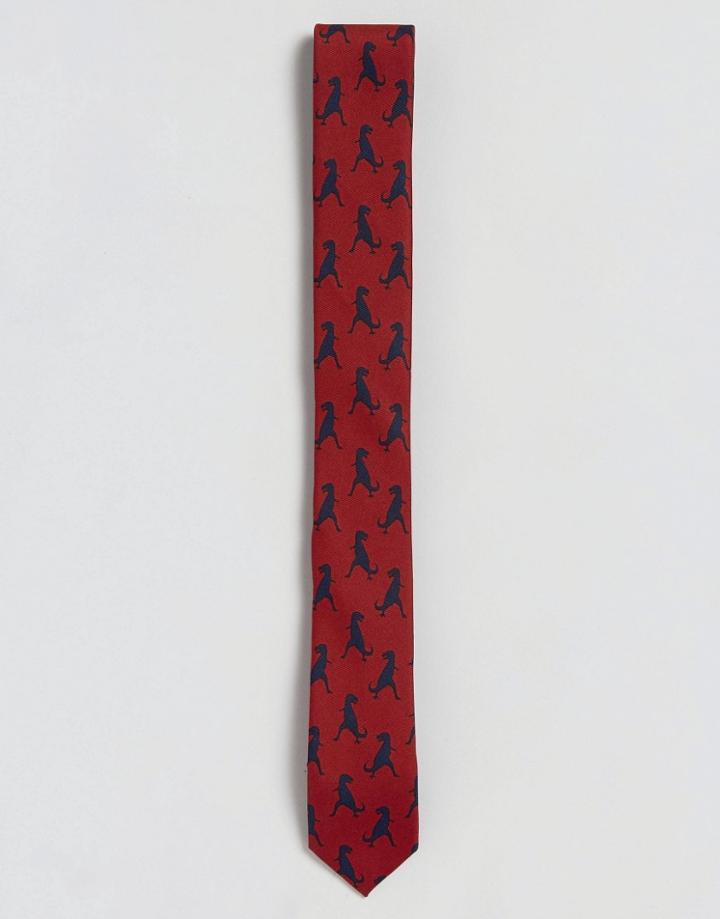 Asos Dinosaur Tie In Burgundy - Red