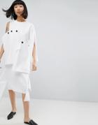 Asos White Midi Dress With Layered Button Detail - Multi