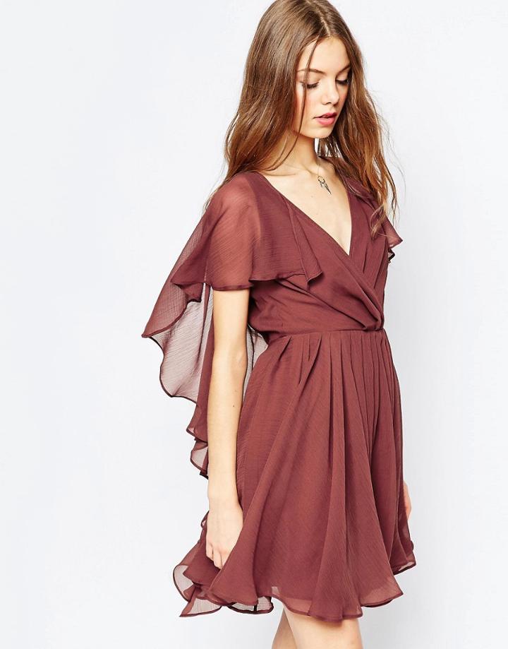 Asos Cape Sleeve Mini Dress - Orange