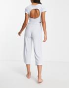 Asos Design Lounge Super Soft Rib Cut Out Tee & Culotte Set In Blue-blues