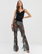 Asos Design Embellished Flare Pants With Sequins And Beads - Black