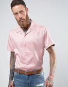 Asos Oversized Sateen Shirt With Revere Collar In Pink - Pink