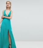Flounce London Plunge Front Maxi Dress With Strappy Back - Green