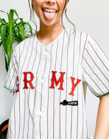 Grimey Oversized Baseball Top With Logo In Stripe-white