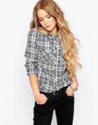 Only Checked Shirt With Front Pockets - White