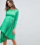 Asos Design Maternity Pleated Long Sleeve Midi Dress-green