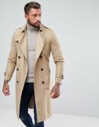 Asos Design Shower Resistant Longline Trench Coat With Belt In Stone - Stone