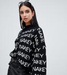 Missguided High Neck Nakey Slogan Knitted Sweater In Black - Black