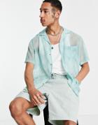 Asos Design Relaxed Revere Shirt In Sheer Mint Green Checkerboard Print