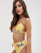 Montce Braided Triangle Bikini Top In Yellow Floral-multi