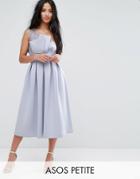 Asos Petite Premium One Shoulder Lace Scuba Midi Prom Dress - Blue