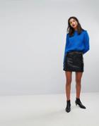 Mango Button Front Mini Skirt With Zip Pockets - Black
