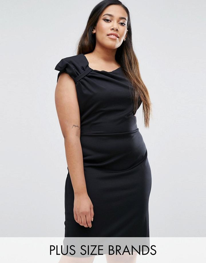 Goddiva Plus Pencil Dress With Bow Detail - Black