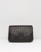 Asos Leather Croc Slot Through Clutch Bag - Black