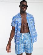 Mennace Camp Collared Shirt In Blue With Paisley Print - Part Of A Set