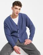 Topman Recycled Cotton Blend Oversized Knitted Cardigan In Blue