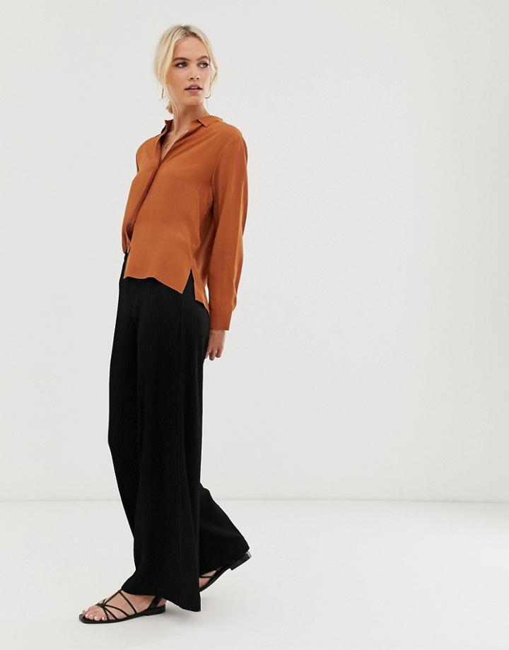 & Other Stories Ribbed Wide Leg Flare Pants In Black - Black