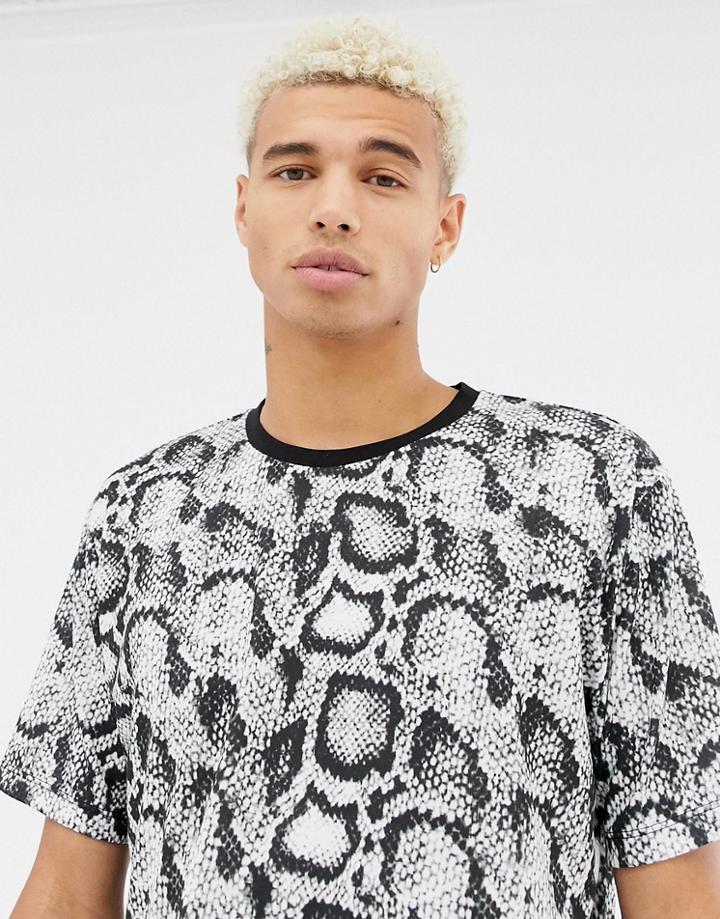 Asos Design Relaxed T-shirt In Snakeskin Print - Multi
