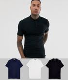 Asos Design Organic Muscle Fitjersey Polo 3 Pack Save - Multi
