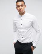 Asos Slim Shirt In White With Grandad Collar And Contrast Buttons - White