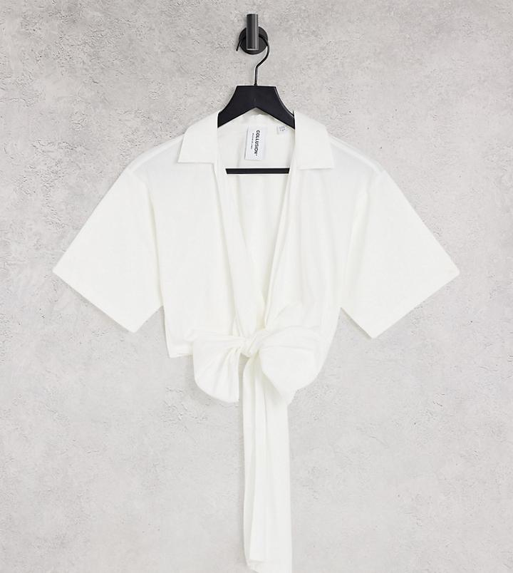 Collusion Wrap Crop Shirt In White