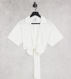 Collusion Wrap Crop Shirt In White