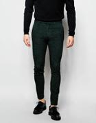 Asos Super Skinny Smart Pants In Herringbone In Green - Green
