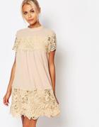 Fashion Union Smock Dress With Lace Inserts - Nude