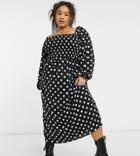 Lola May Curve Shirred Maxi Dress In Polka Dot-black