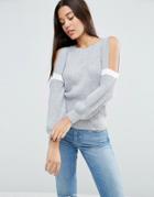 Asos Sweater With Cold Shoulder In Rib - Gray