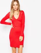 Asos Body-conscious Dress With Asymmetric Hem - Red